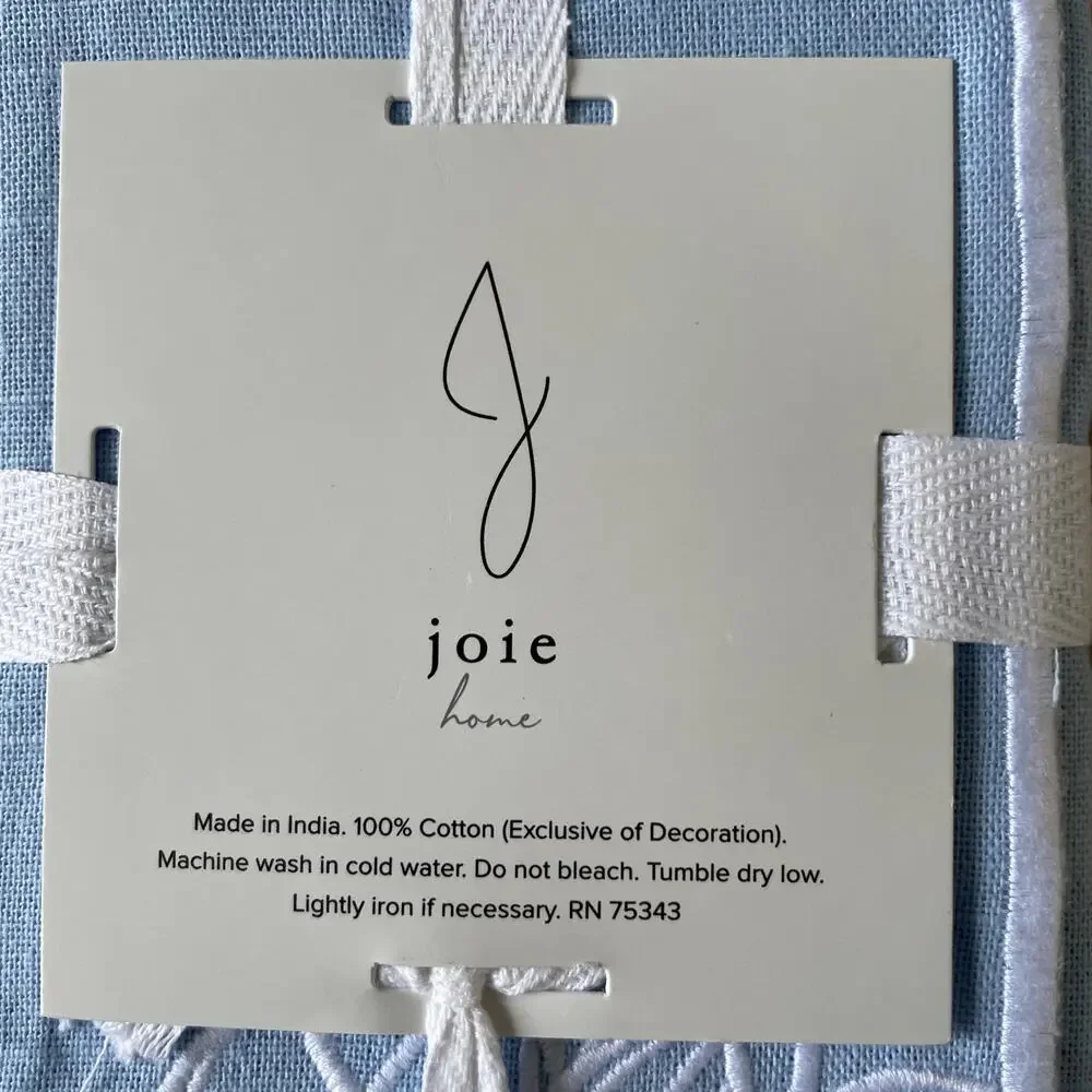 J JOIE Embroidered Flower Napkins 18x18 Pastel Blue & White Cotton Set of 4 NEW